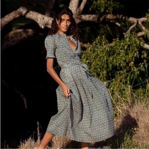 Daughters of India Sage Green Floral Midi Dress